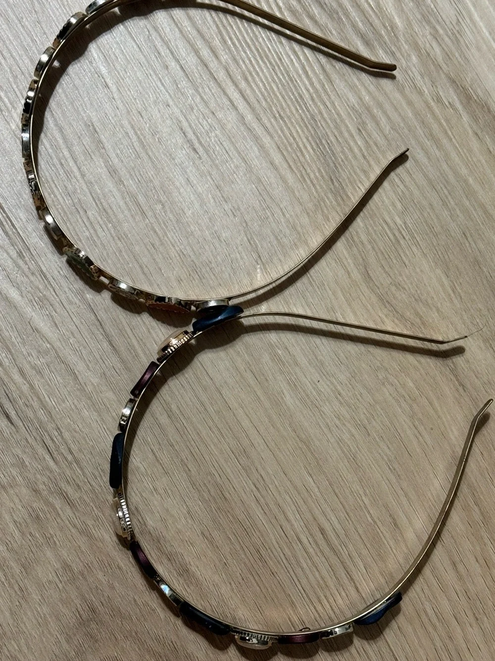 Source Unknown Gold Tone Double Headband with Multicolor Stones